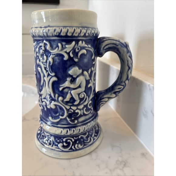 Vintage‎ Cobalt Beer Stein Set Gerz-style Unmarked Victorian Couple Cherubs EUC - Picture 6 of 15